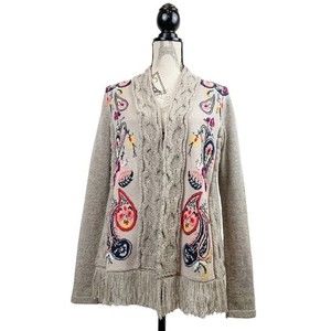 Anthropologie Sleeping on Snow Fringed Cardigan S